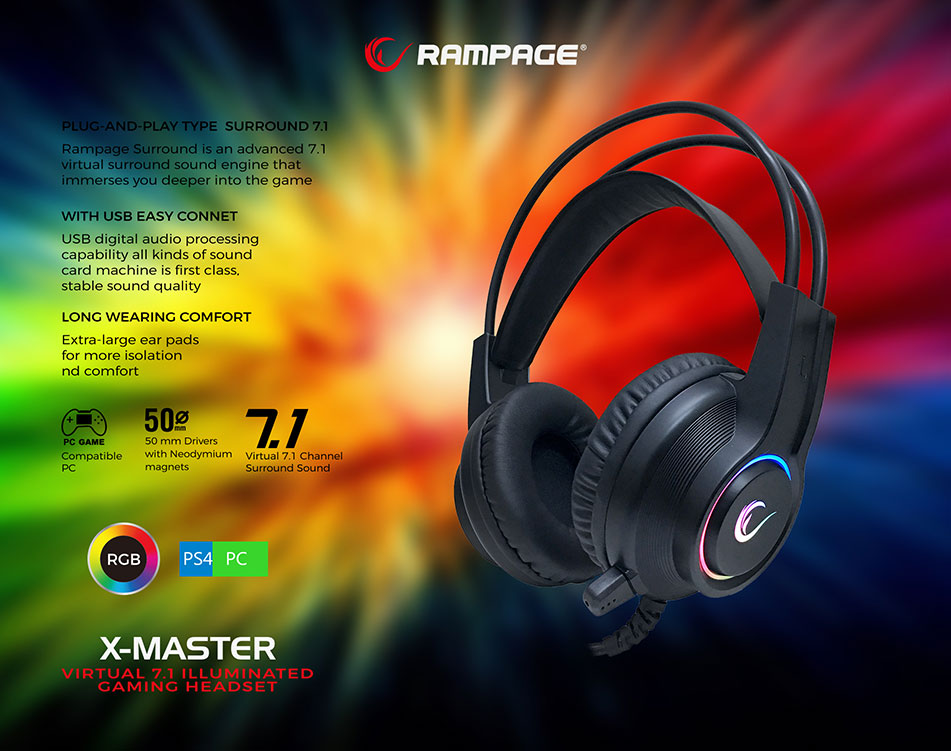 rampage rm k15 x master siyah usb 7 1 rgb ledli gaming oyuncu mikrofonlu kulaklik