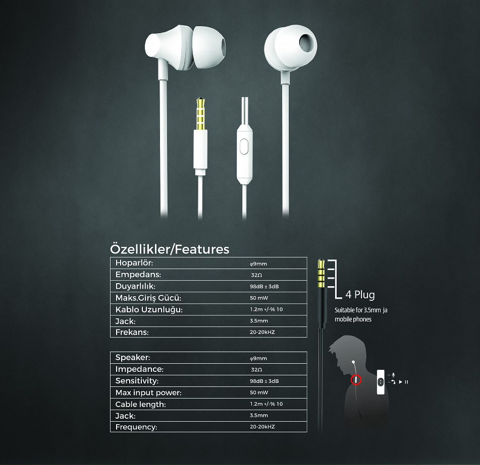 rampage sn r99 elity beyaz kulak ici mikrofonlu kulaklik