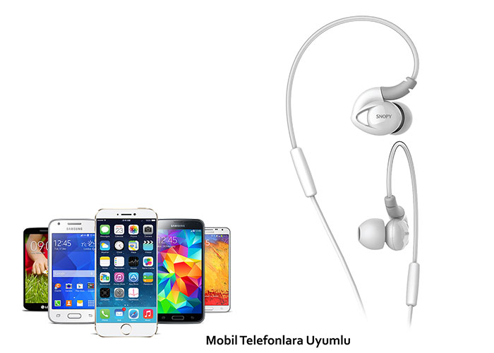snopy sn rs51 mobil telefon uyumlu kulak ici kulaklik beyaz mikrofonlu kulaklik