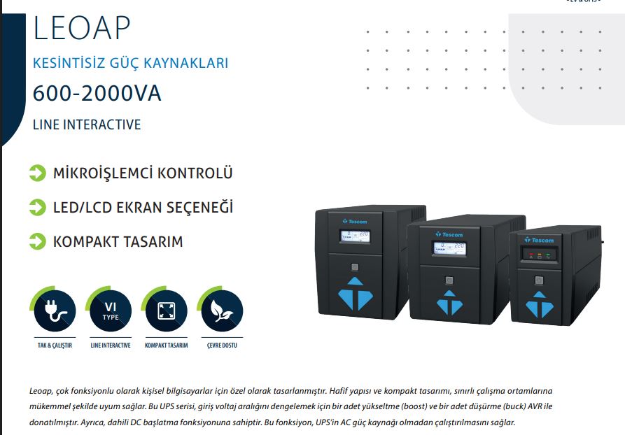 Tescom Capabilities TESCOM LEO1000AP 1000VA 2x12V/7AH LINE INTERACTIVE UPS 900020312 ...